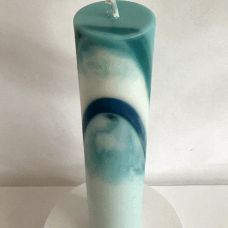 Bougie Sbeck | Cylindre 4,7x22 cm Bougie cylindrique Sbeck turquoise et bleu | cire marbrée moulée à la main