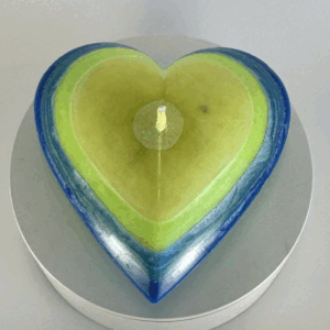 Bougie cœur en cire végétale jaune, verte et bleue – collection Bleu citron