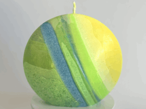 Bougie cœur en cire végétale jaune, verte et bleue – collection Bleu citron