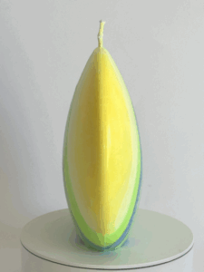 Bougie cœur en cire végétale jaune, verte et bleue – collection Bleu citron