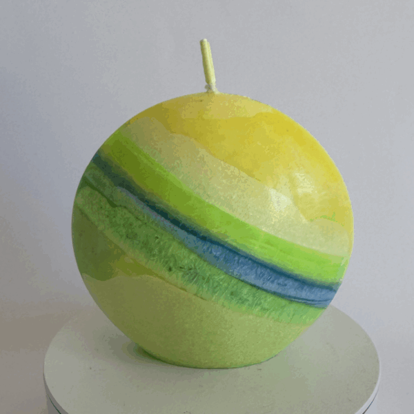 Bougie ronde plate jaune, verte et bleue – collection Bleu citron