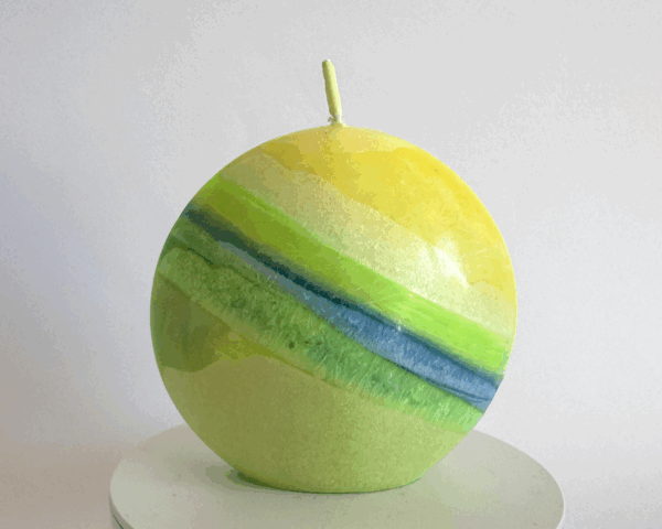 Bougie ronde plate jaune, verte et bleue – collection Bleu citron