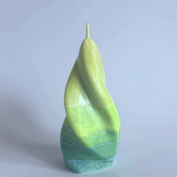 Bougie flamme torsadée en cire jaune, verte et bleue – collection Bleu citron