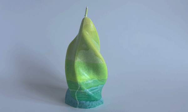 Bougie flamme torsadée en cire jaune, verte et bleue – collection Bleu citron