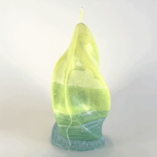 Bougie flamme torsadée en cire jaune, verte et bleue – collection Bleu citron