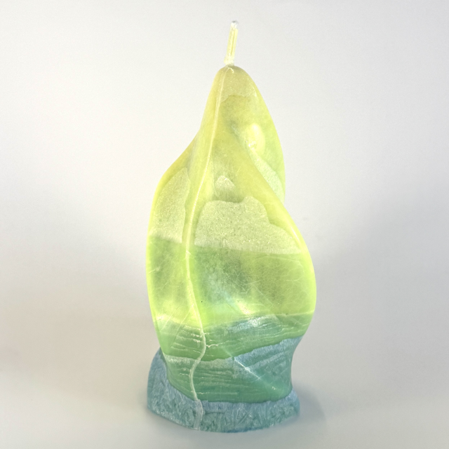 Bougie flamme torsadée en cire jaune, verte et bleue – collection Bleu citron