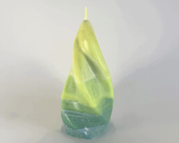 Bougie flamme torsadée en cire jaune, verte et bleue – collection Bleu citron