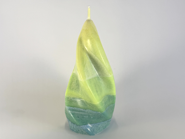 Bougie flamme torsadée en cire jaune, verte et bleue – collection Bleu citron