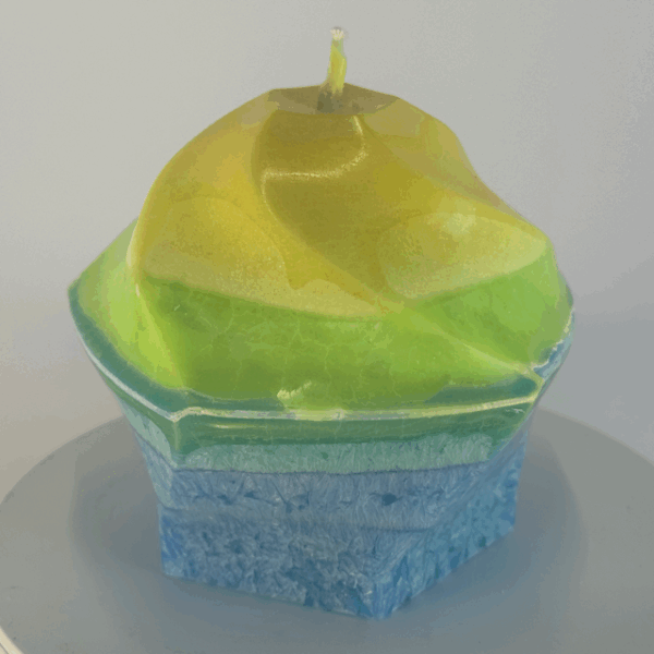 Bougie flamme pentagonale Bleu citron – 8,5 cm Bougie pentagonale flamme jaune, verte et bleue – collection Bleu citron