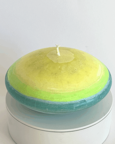 Bougie sphère jaune, verte et bleue – collection Bleu citron