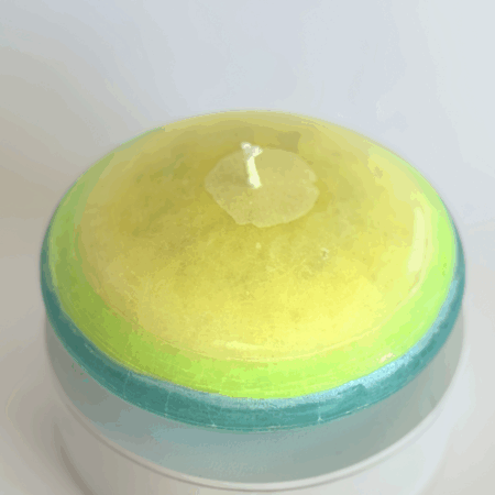 Bougie Soucoupe Bleu citron – 6 × 12,5 cm Bougie sphère jaune, verte et bleue – collection Bleu citron