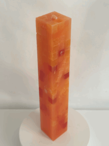 Bougie pilier carré IceCubes 3,8x22 cm | cire marbrée lilas et pêche