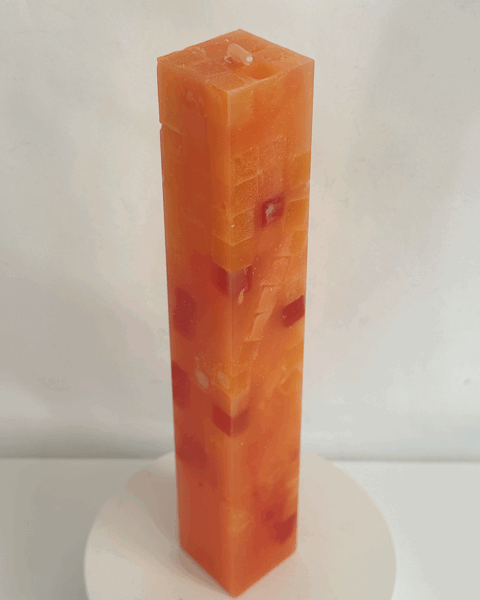 Bougie pilier carré IceCubes 3,8x22 cm | cire marbrée lilas et pêche