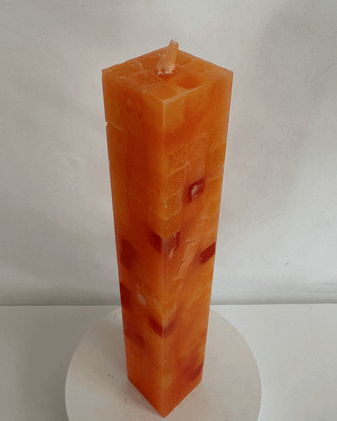 Bougie pilier carré IceCubes 3,8x22 cm | cire marbrée lilas et pêche