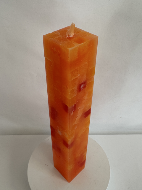 Bougie pilier carré IceCubes 3,8x22 cm | cire marbrée lilas et pêche