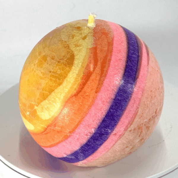 Bougie sphérique colorée de 8 cm – Collection JOY – cire végétale, effet cristallisé