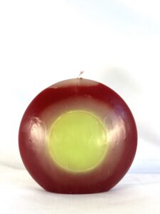 Bougie disque 14 cm en cire minérale — vert, blanc et rouge