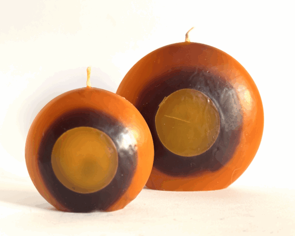 DUO bougies disques 10 et 14cm en cire minérale — orange, jaune et ocre