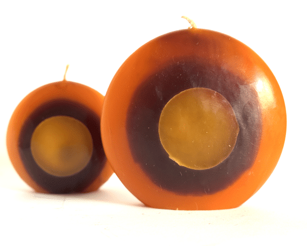 DUO bougies disques 10 et 14cm en cire minérale — orange, jaune et ocre