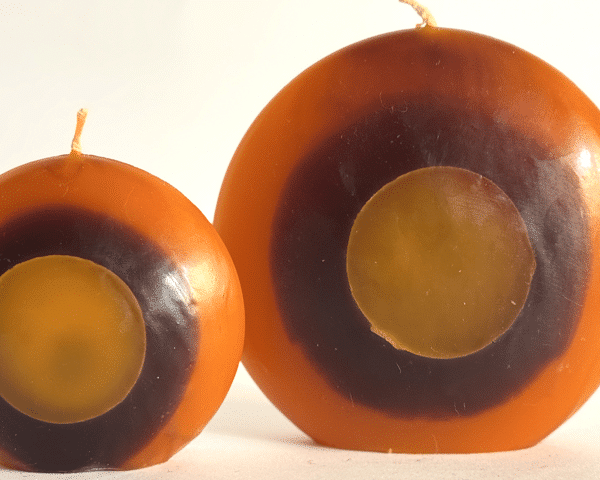 DUO bougies disques 10 et 14cm en cire minérale — orange, jaune et ocre