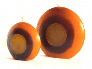 DUO bougies disques 10 et 14cm en cire minérale — orange, jaune et ocre