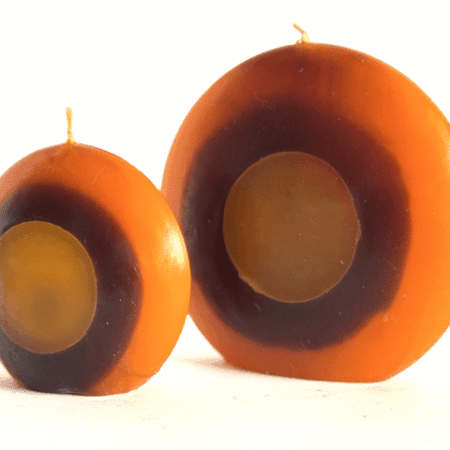 DUO bougies disques 10 et 14cm en cire minérale — orange, jaune et ocre