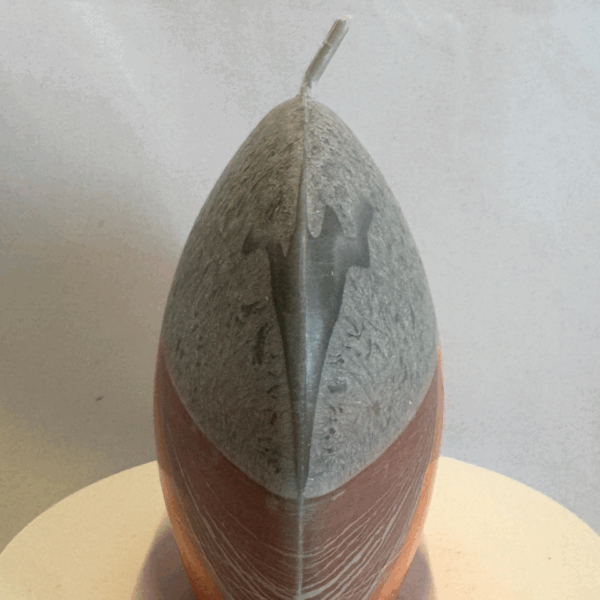 Bougie disque 10 cm en cire d’olive grise et orange — surface lisse, cœur cristallisé