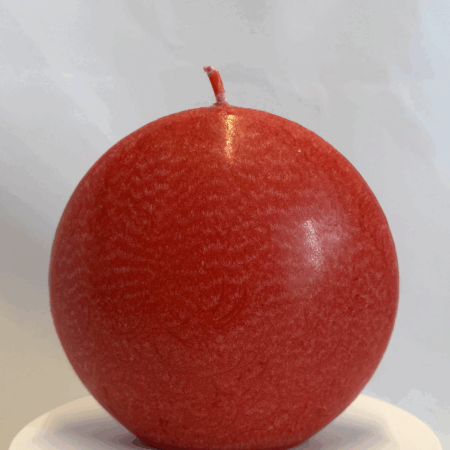 Bougie disque 10 cm en cire d’olive rouge — surface lisse et effets cristallisés