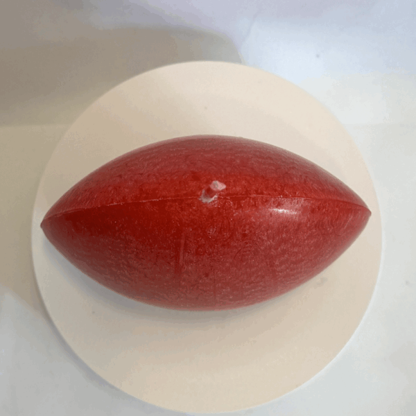 Bougie disque 10 cm en cire d’olive rouge — surface lisse et effets cristallisés