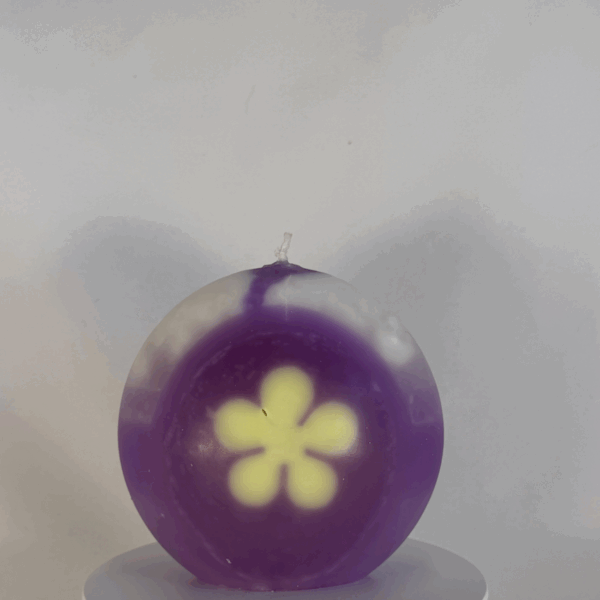 Bougie disque 10 cm en cire minérale violet-vert-blanc