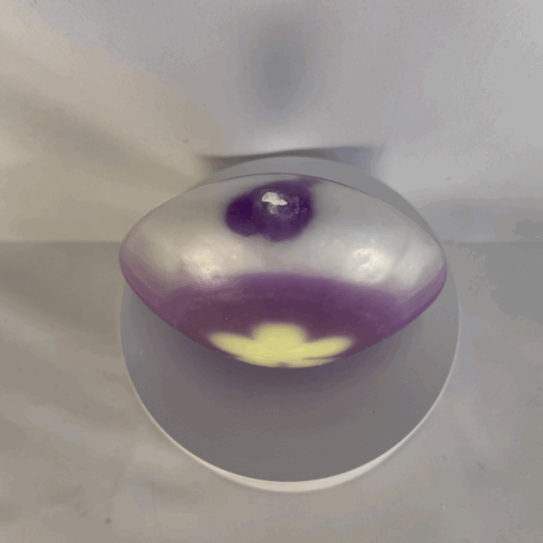 Bougie disque 10 cm en cire minérale violet-vert-blanc