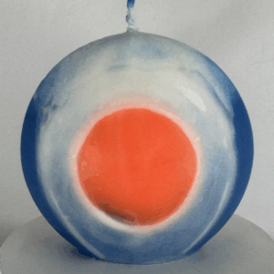 bougie disque œil orange et bleu en cire minérale — collection JOY