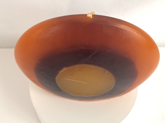 Bougie disque 14 cm en cire minérale — orange, jaune et ocre