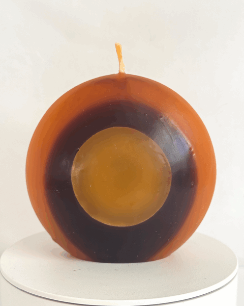 Bougie disque 10 cm en cire minérale — orange, jaune et ocre
