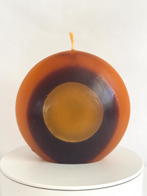 Bougie disque 10 cm en cire minérale — orange, jaune et ocre