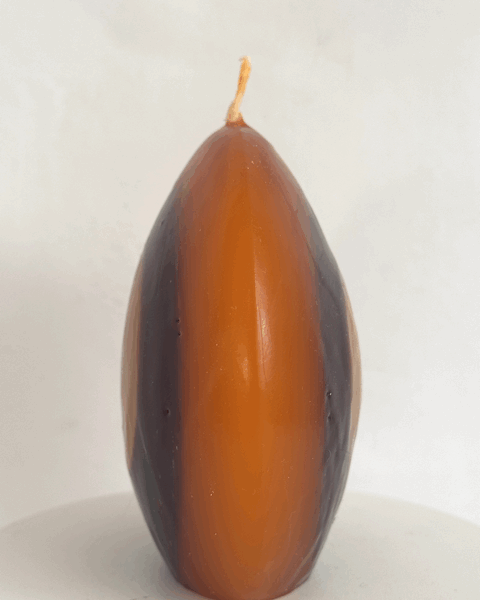 Bougie disque 10 cm en cire d’olive - violet, rose, jaune et orange — surface lisse, cœur cristallisé