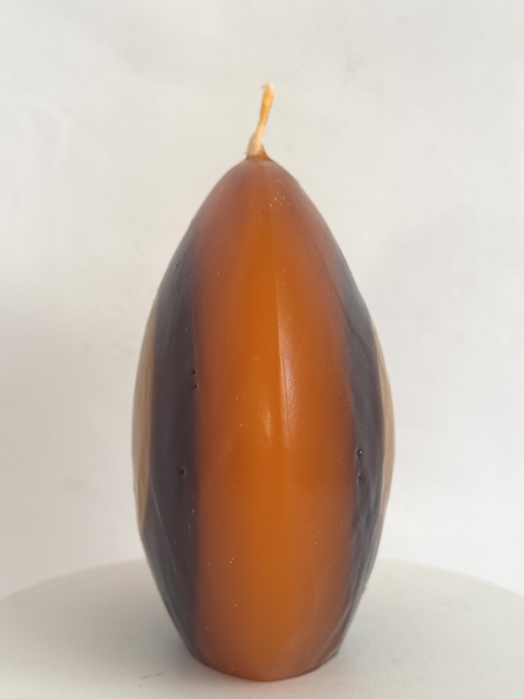 Bougie disque 10 cm en cire d’olive - violet, rose, jaune et orange — surface lisse, cœur cristallisé