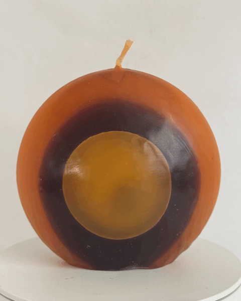 Bougie disque 10 cm en cire minérale — orange, jaune et ocre