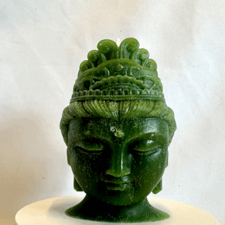 Bougie visage féminin bouddha vert forêt 300g Bougie moulée visage bouddha féminin vert forêt – boo-j