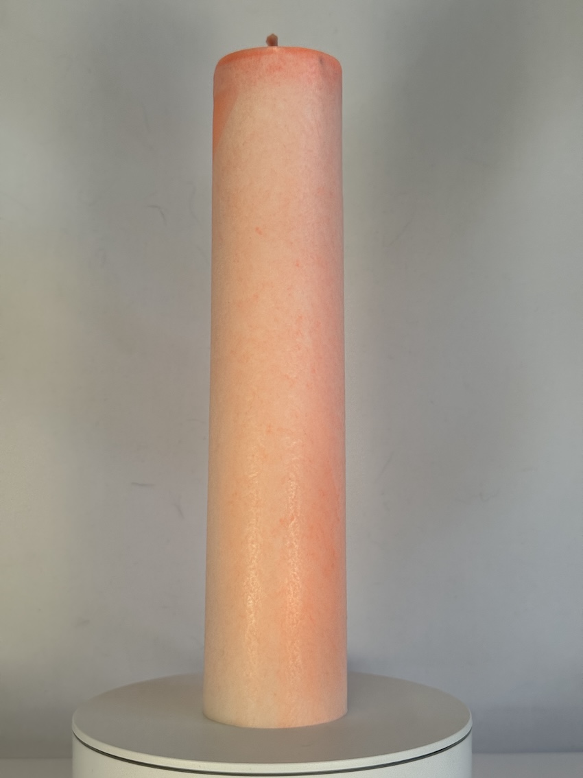 Bougie cylindrique moulée en cire d’olive, 4,7×22 cm, dégradé blanc et orange