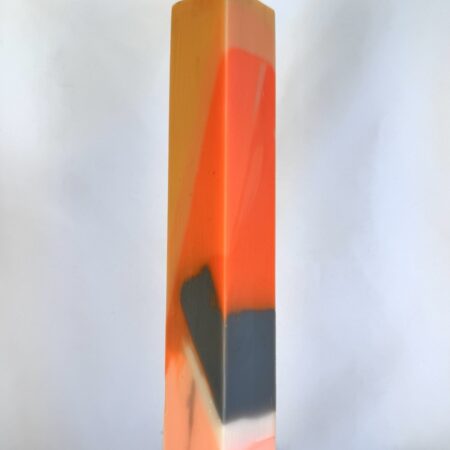 bougie pilier 3,8×22 cm orange, gris et blanc — collection ÉTÉ ORANGE, cire végétale et minérale