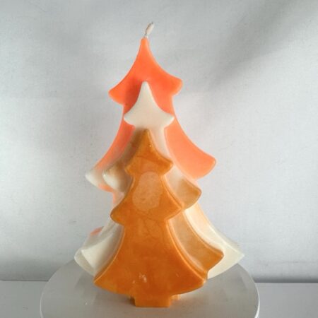 Sapin en cire d’olive — Blanc et dégradés d’orange Bougie sapin en cire d’olive, blanc, orange vif et orange fluo