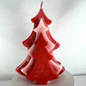 Bougie sapin moulée en cire d’olive, rouge vif et blanc