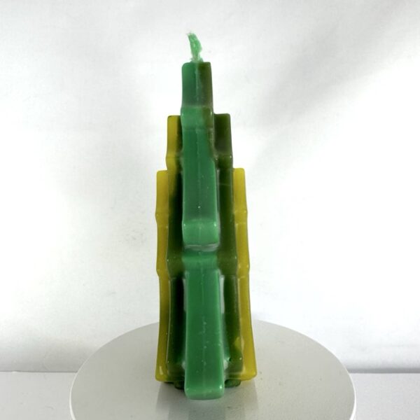 Bougie sapin moulée en paraffine, jaune vif et deux tons de vert