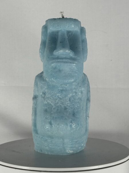 Bougie Moaï mini en cire stéarine bleu ciel – création artisanale boo-j