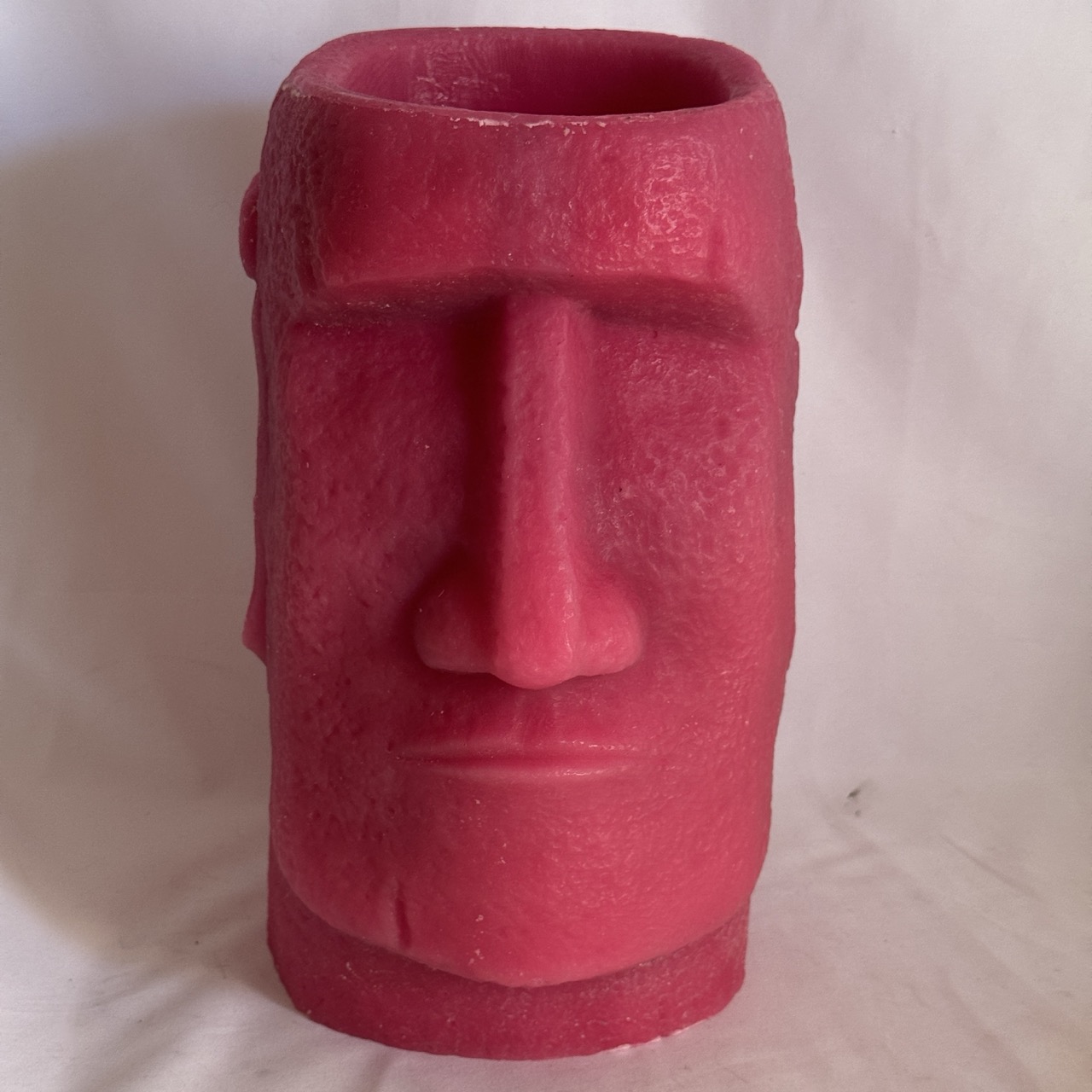Grand photophore Moaï en cire recyclée rose — création artisanale sculpturale boo-j