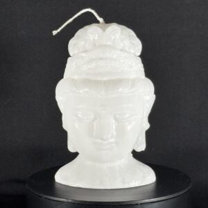 Bougie visage féminin blanche nacrée — cire végétale et minérale, effet perlé et translucide.