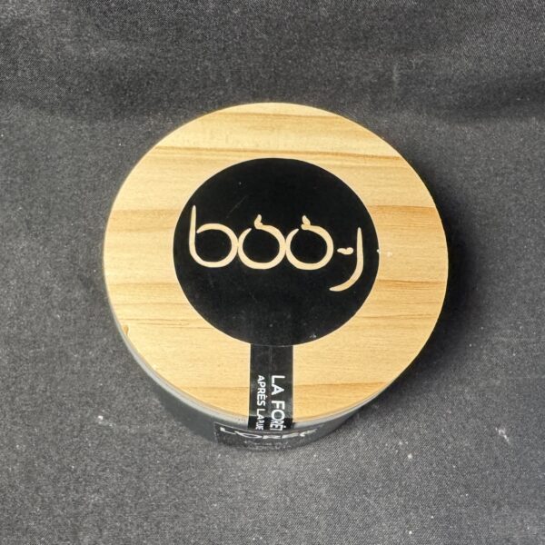 bougie parfumée L’Orée boo-j en pot anthracite 100 ml avec couvercle bois, création artisanale suisse