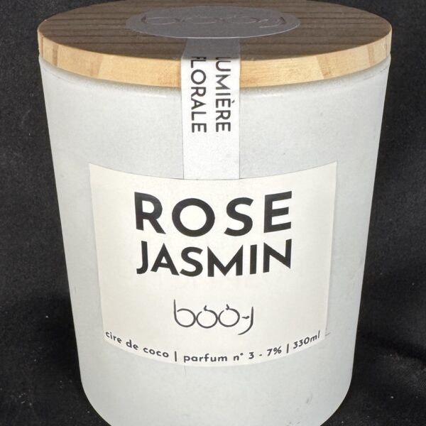 Bougie parfumée Rose Jasmin 330 ml en cire de coco – pot blanc boo-j
