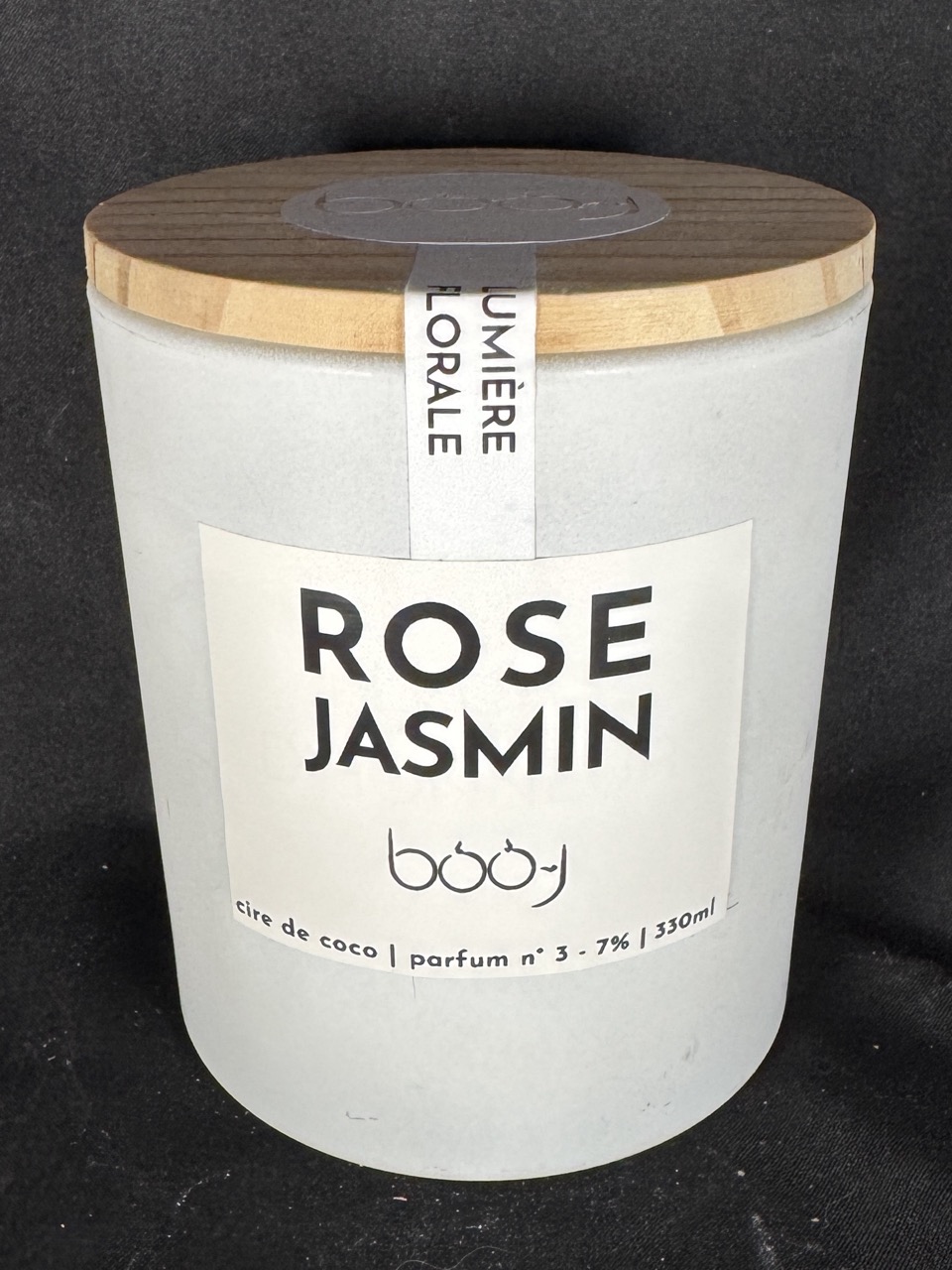 Bougie parfumée Rose Jasmin 330 ml en cire de coco – pot blanc boo-j